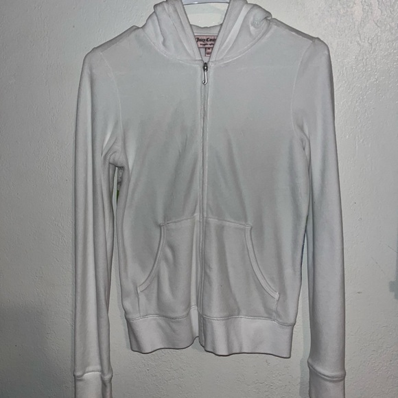 Vintage Juicy Couture White Hoodie with Colorful Stripes - Picture 2 of 3